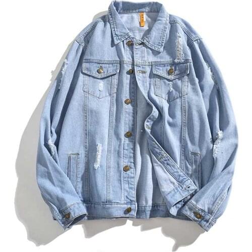 Mens Denim Jackets Coats 2021 Spring Autumn Outerwear New All-match Handsome Hole Trendy Men Daily Casual Turn-down Collar Tops