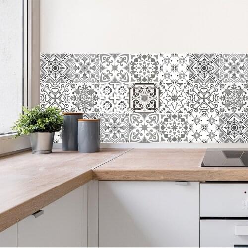 10pcs Gray Retro Pattern Matte Surface Tiles Sticker Self-adhesive for Kitchen Bathroom Tables Floor Hard-wearing Wall Decals