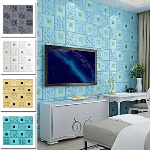 1pc 3D Wall Stickers Self adhesive DIY PE Foam Wallpaper Living Room TV Background Decor Kids Room Protector Wallpaper