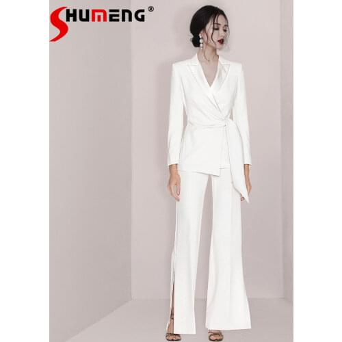 2021 Spring and Autumn New Workplace Pure White Small Suit Jacket Wide Leg Trousers Two-Piece Suit for Professional Women