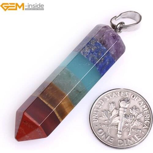 Gem-inside Natural Hexagonal Wand Cone Worry Stone Semi Precious Cocktail Charkra Pendant Jewelry for Women Valentine Gift