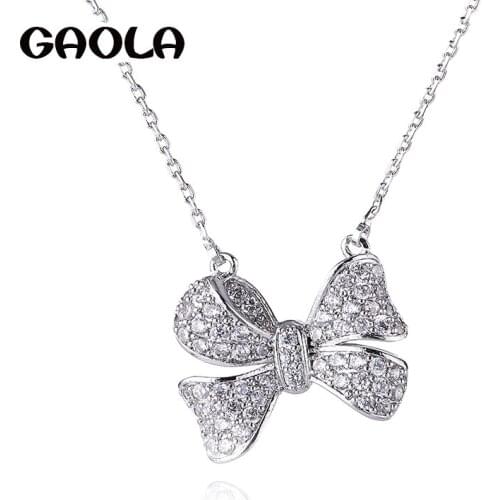 GAOLA Vintage Bowknot Necklaces Pendants Silver Color Cubic Zirconia Jewelry For Women Accessories