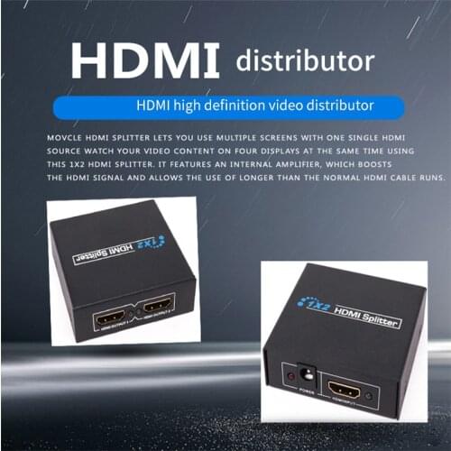 HDMI Splitter One in Two 1 Out 2 Video Splitter HDMI1*2 HD Splitter 1080p 4K 1x2, HDMI, compatible con HDTV DVD Power Adapter