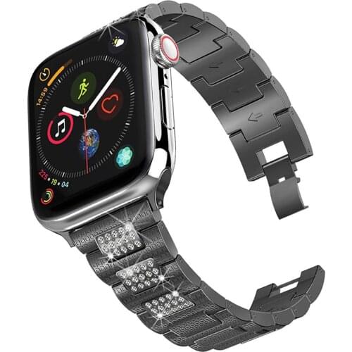 Apple watchband Se / 6 / 5 / 4 / 3 / 2 / 1 Stainless Steel Diamond strap 38mm 40mm 42mm 44mm Iwatch three row diamond strap