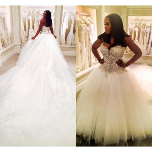 Mariage Luxury Dubai Nigerian 2 METERS Wedding Dresses Custom Made Plus Size Tulle Puffy Bridal Gowns Arabic Crystal Weddi