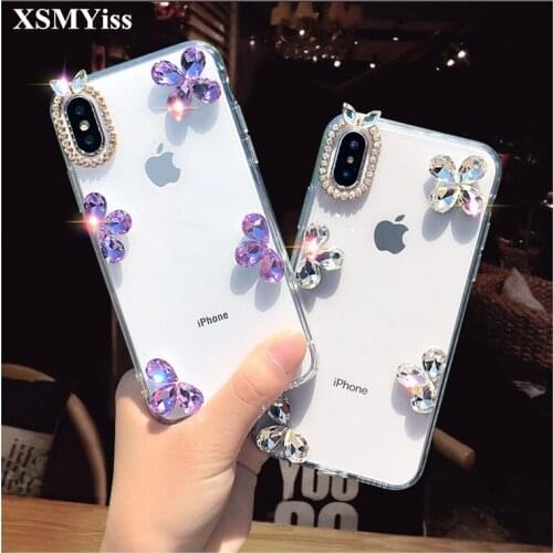 XSMYiss Luxury Bling Crystal Diamond Transparent Case Rhinestone Phone Case Cover For iPhone 12 mini 11 Pro XS MAX XR 6 7 8 PLUS