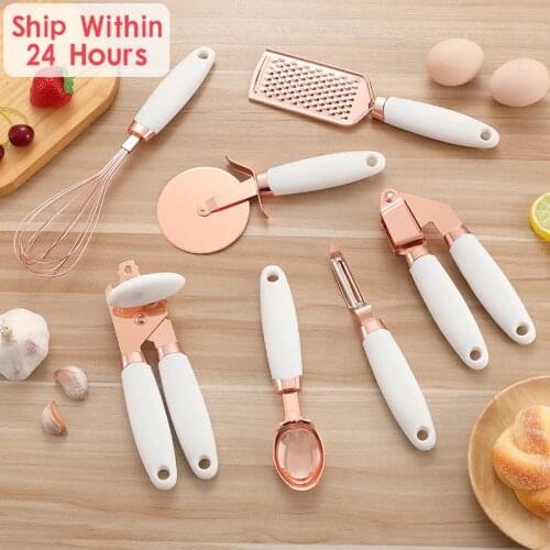 Rose Gold Garlic Press Pizza Knife Kitchen Gadget Set Can Opener Potato Cooking High-end Kitchenware Kitchen Accessories