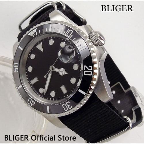 Sapphire Crystal 40MM BLIGER Black Sterile Dial Luxury Mechanical Mens Watch Nylon Strap MIYOTA Automatic Movement Wristwatch