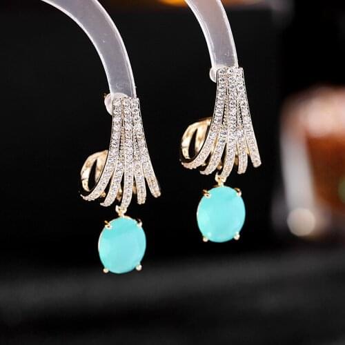 EYER Hot Fashion Contrast Color Big Dangle CZ Crystal Earrings Full Pave Cubic Zirconia Colorful Trendy Retro Party Jewelry