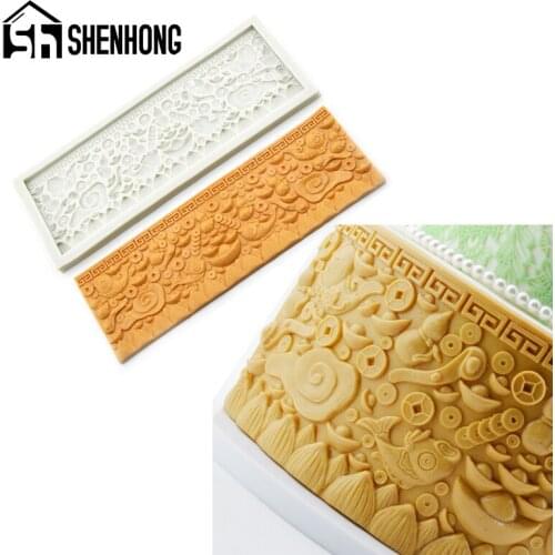 SHENHONG Auspicious Cloud Gold Ingot Gourd Silicone Fondant Cake Mold Chocolate Gum Paste Sugar Craft Border Decorating Mould
