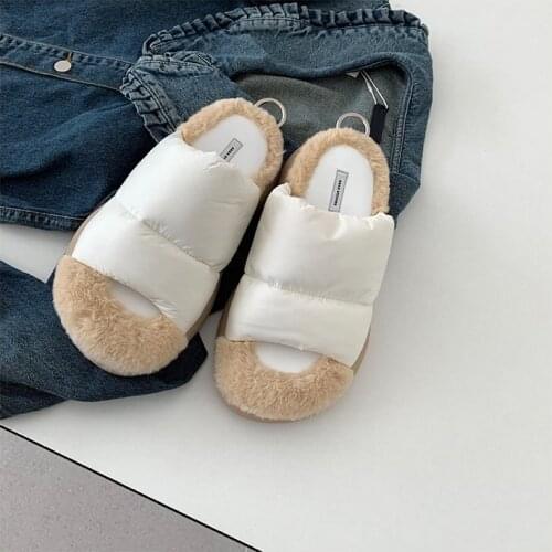 Women Slippers Female Shoes For Home Cotton Shoes Flats Ladies Flip Flops Slides 2021 Winter Plush Platform Rubber Slippers