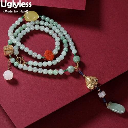 Uglyless Luxury Natural Emerald Beads Necklaces for Women Multi Treasure Gemstones Necklace Lotus Jade Agate Amber Dress Jewelry