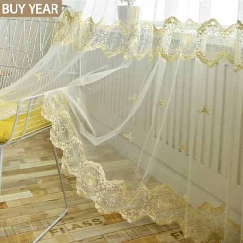 European Style Curtains for Living Room Bedroom Window Screen Embroidery White Gauze Curtain Embroidery Peon Cut Edge LaceCustom