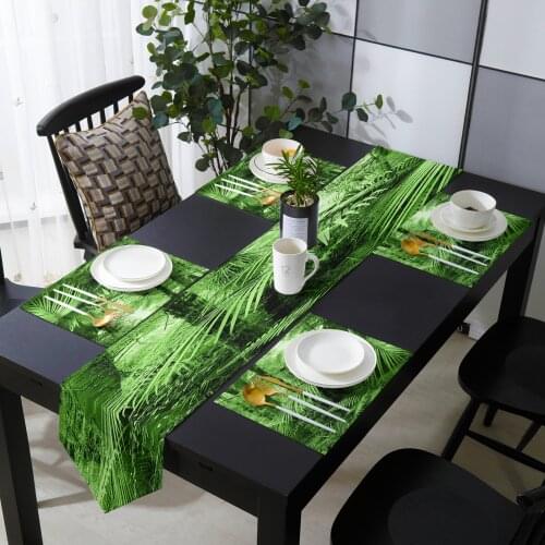 Green Jungle Forest Scenery Table Runner Table Mats Cover For Home Wedding Banquet Festival Party Catering Hotel Decoration