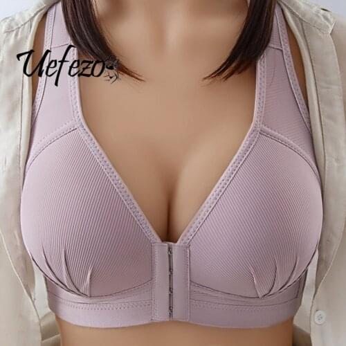 2021 New Arrival Large Size Front Button Comfortable Gather Bra Breathable Thin Section Without Steel Ring Women Underwear