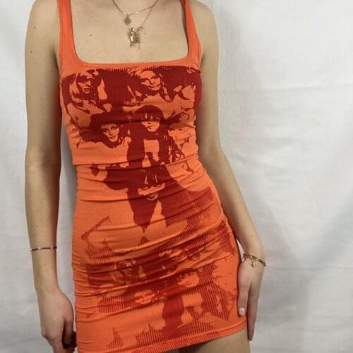 Sexy Gothic Printed Y2K Dress For Women 2021 Summer New Harajuku Sundress Knitted Sleeveless Bodycon Dress E girl Party Clubwear