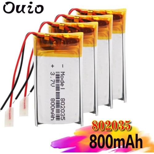 1/2/4Pcs 802035 3.7v 800mah lithium polymer battery 3 7V volt li po ion lipo rechargeable batteries for dvd GPS navigation