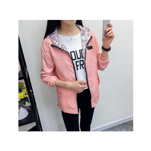 1pcs/lot Spring Autumn Women Casual Pocket Zipper Hooded coat Two Side Wear Print Outwear Loose Coats