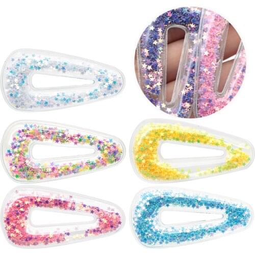 10pcs DIY Children Girls DIY Hair Clip Sequin Shaker Heart Shape Transparent Quicksand Shaker Shiny Hairwear Accessories