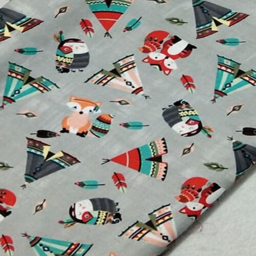 100% Plain Cotton viaPhil Grey Forest Fox Printed Fabric Fabric Patchwork Cloth Dress Home Decor