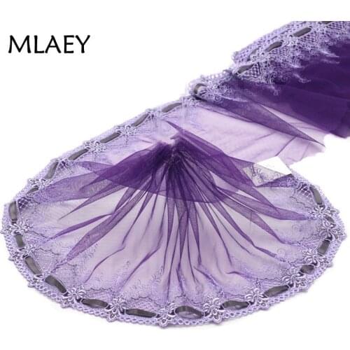 Free shipping 2 Yards Lace Trim flowers Embroidered purple Lace fabric 20cm Wide High Quality