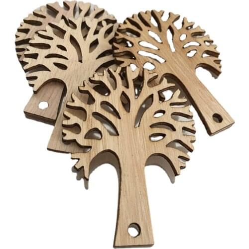 20pcs Wooden Tree Shaped Embellishments Hanging Ornaments Unfinished Wood Cutouts Ornaments for Christmas Crafts Decoration