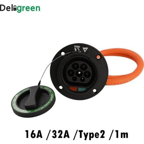 Inlet 32A Socket with 1M Cable EV side 62196-2 European standard EV charging Duosida 22KW Type 2 connector for electric vehicle