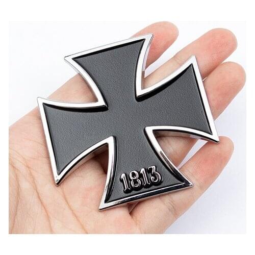3D Black Auto Car Stickers Metal cross 1813 Shape Chrome Badge Emblem Decal Motorbike Modified