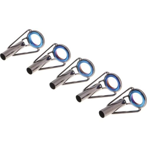 5pcs Sturdy Stainless Steel Frame Fishing Rod Tip Tops Guides Blue Ceramic Rings