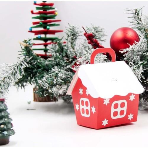 5pcs Christmas House Shape Candy Bag Xmas Snow Box DIY Cookie Packaging Party Decoration Merry Christmas Kids Gift Home Supplies