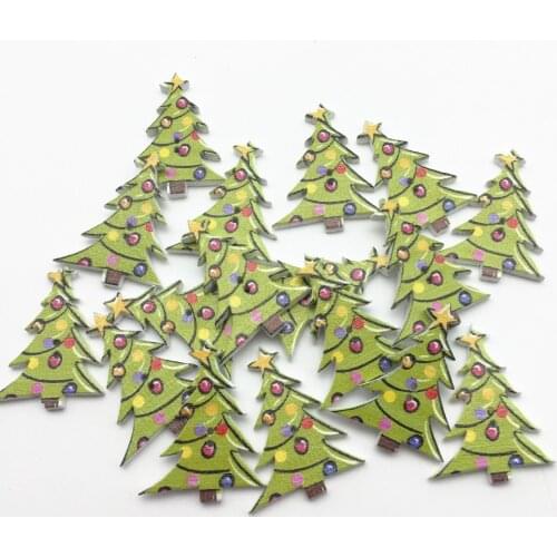 50pcs 30x23mm Wood Christmas Tree 2 Holes Buttons Sewing Accessories Embellishments Green