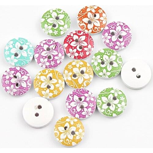 50pcs Mixed Bauhinia Pattern Wooden Button Round Sewing Buttons For Crafts Clothing Scrapbooking Diy Sewing Accessories 15mm
