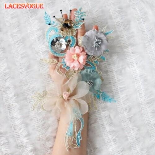 6PCS Embroidery Beaded lace applique Wedding accessories DIY Handmade Patches accessories Needlework sewing Cloth paste 182