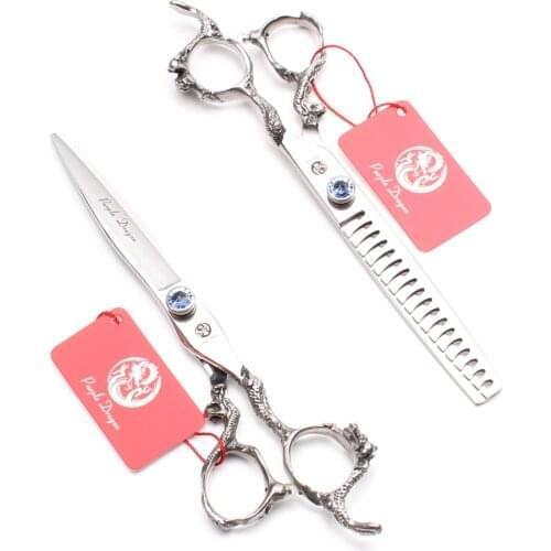 7" Purple Dragon 440C Dog Grooming Scissors Straight Shears Thinning Shears Professional Pet Scissors Animal Scissors Set Z9006