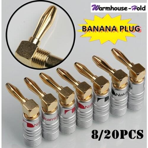 8/20PCS Nakamichi 4mm Banana Plug Angle 90 Degree Banana Plugs Gold Plated Musical Speaker Wire Cable Connector 4mm For HiFi
