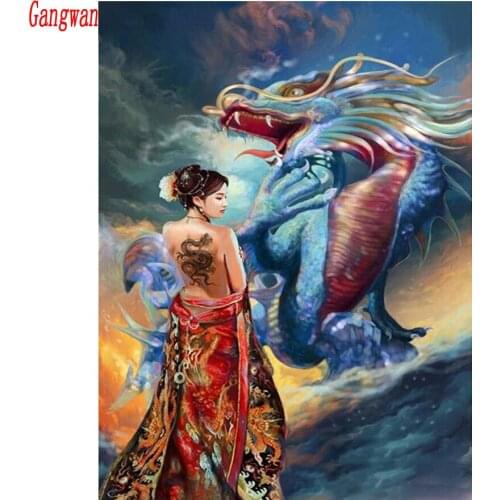 5D DIY Diamond Painting Full Square Round Drill Dragon girl image Embroidery Cross Stitch Ancient beauty Home Decor Wall Sticker