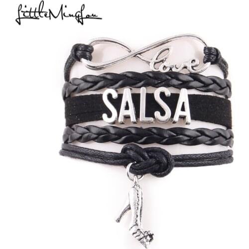Infinity love Salsa women Bracelet stacks high heels Charm leather wrap dance bracelets & bangles for Women men dancer jewelry