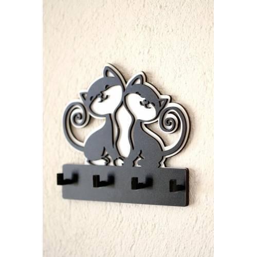 Decorative Cute Cats Key Hanger Wood Keychain Decor