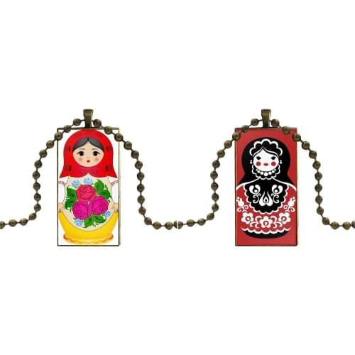For Women Choker Russian Matryoshka Dolls Lovely Necklace Fashion Long Chain With Rectangle Necklace Jewelry