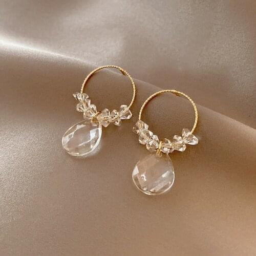 Elegant Round Circle Transparent Crystal Drop Earrings For Women Temperament New Fashion Jewelry bijoux