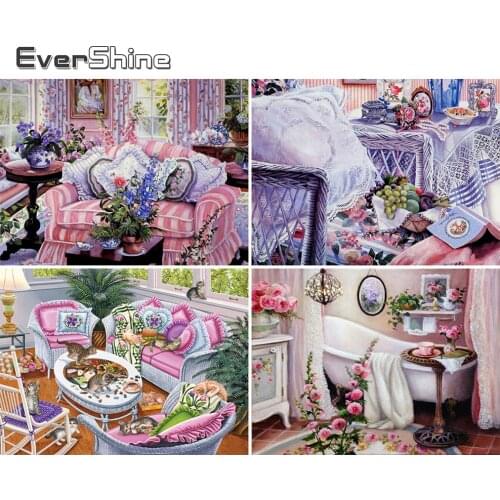 EverShine Diamond Painting Landscape 5D DIY Full Square Diamond Embroidery Garden Picture Of Rhinestones Mosaic Flower Wall Art