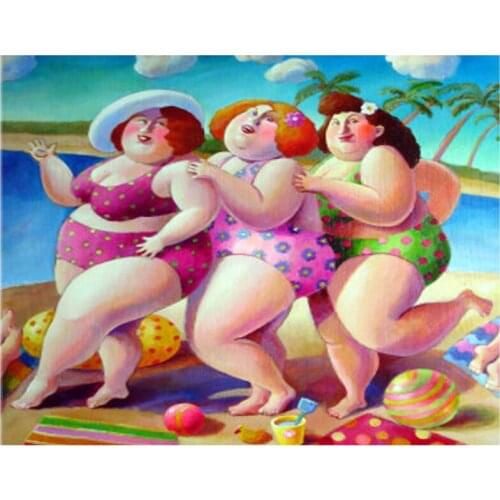 Full Square Round Drill 5D Diy Fat Lady On The Beach Rhinestones Mosaic Embroidery Picture By Numbers Diamond PaintingZP-4097