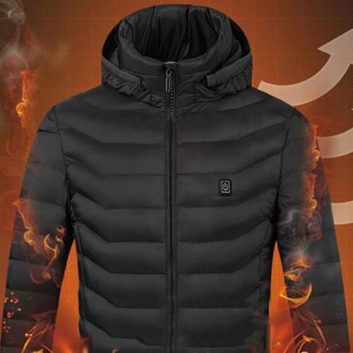 Men Women USB Electric Heated Jacket Winter Windproof Full-Zip Hooded Warm Heating Outwear Coat