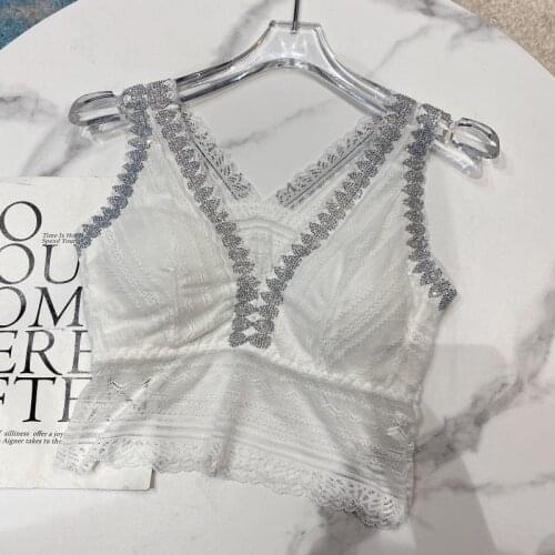 Spring Summer Solid Color Star Hot Drilling Cotton Chest Pad Bra Fashion Sexy Vest Women Lace