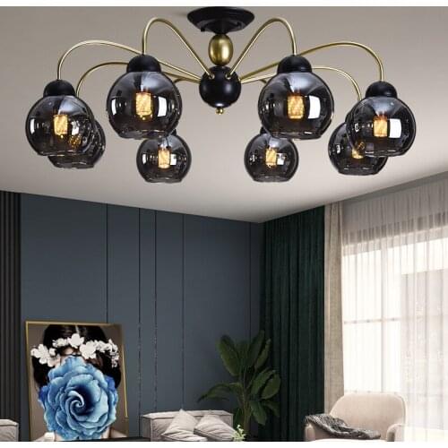 Smoky Gray Amber Glass Chandelier Atmospheric Creative Pendant Lamp Parlor Restaurant Bedroom Lighting E27 Luminaire Suspension