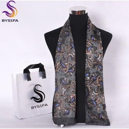 BYSIFA Men Silk Long Scarves New Fashion 100% Pure Silk Male Paisley Silk Scarf Fashion Accessories Business Scarves 160*26cm