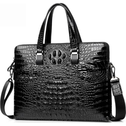 Real Leather mens briefcase Luxury Crocodile Pattern Cowhide Leather briefcase Male Shoulder Bag Commercial Business Bag Best