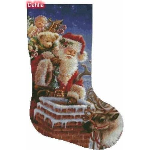Stocking Faithful Friends Santa Claus Cross Stitch Kits Top Quality Embroidery Needlework DIY 14CT Unprinted Decor Handmade