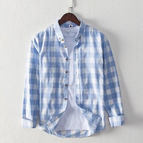 2021 New style long-sleeved brand plaid shirt men casual pure cotton shirts for men trendy comfortable shirt mens chemise camisa