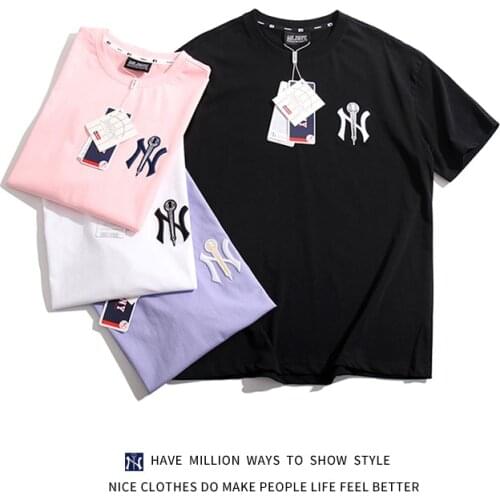 New Arrival Fashion Summer MLBNY Embroid Simple Solid Short Sleeve Womens T-shirt Unisex Vintage Casual Streetwear Hip Hop Chic
